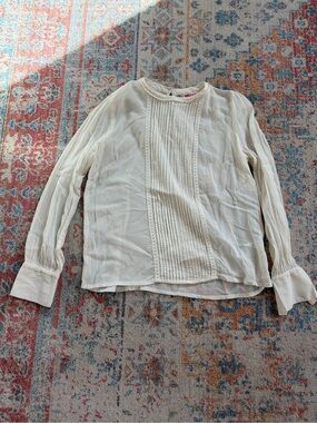 Indiska sheer cotton pleated/pintuck lace detail long-sleeved top